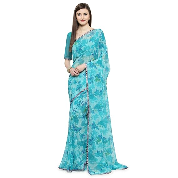 Shaily Womens Printed Georgette Saree[STREE7007SSSR001_Turquoise]