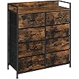 SONGMICS Drawer Dresser, Closet Storage Dresser, Chest of Drawers, 8 Fabric Drawers and Metal Frame with Handles, Rustic Brown and Black ULTS124B01