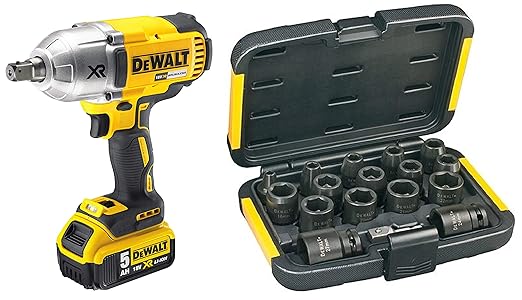 Dewalt DCF899P2-QW 18V High Torque Impact Wrench (Brushless) & Dewalt DT7506-QZ Impact Socket Set, Yellow & Black, 17 Piece