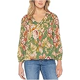 Liverpool Womens Long Sleeve V-Neck Pleated Top