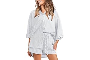 EXLURA Women's Summer 2 Piece Sets Long Sleeve Button Down Shirts Matching Short Sets Beach Vacation Cruise Outfits 2026
