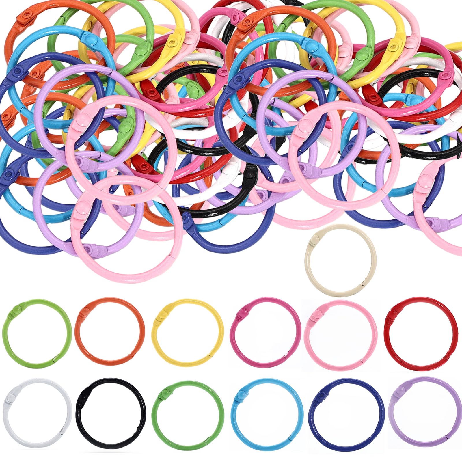 Photo 1 of 130 PCS Loose Leaf Binder Rings, Colorful Metal Office Book Rings Paper Rings for Index Cards Flashcards Notebook Keychain Key Rings Binder Rings for Office School Home 1 Inch 13 Colors