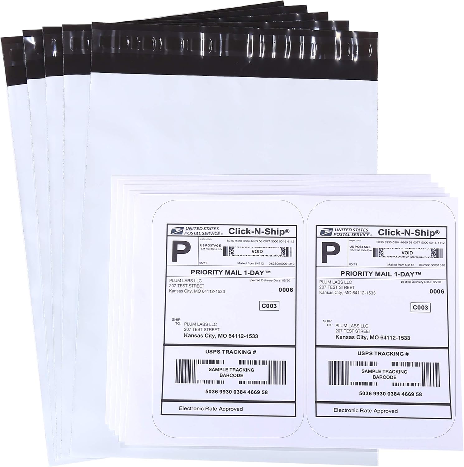 Poly Mailers 10x13 with Printable Shipping Labels - Self Seal Waterproof & Tear Proof Poly Mailer Shipping Bags & Adhesive Rounded Corner Shipping Labels - Pre-Bundled Shipping Supplies (50 Each)