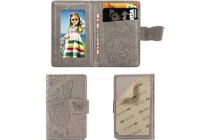 ZYZX Phone Card Holder RFID Blocking Sleeve, 3D Butterfly Flower Kickstand Pu Leather Back Stick-On Adhesive Credit Cards & Cash Phone Wallet for Most of Smartphones iPhone/Android/Samsung Galaxy-Gray