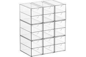 Yieach 9 Pack Small Acrylic Drawers With 18 Drawers,Clear Drawer Organizers Stackable,School,Office Supplies Organizer And Storage Bins for Stationery,Pen,Pencil,Craft,Glasses,Sunglass Organizer Case