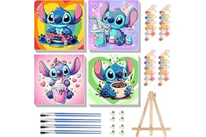 KOJEFCV 4 Pack Cartoon Paint by Numbers for Kids with Framed Canvas-with Wooden Easel, Paint by Number for Kids Ages 4-8-12, DIY Easy Acrylic Oil Painting Kits for Home Wall Decor (8X8inch)