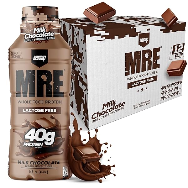 REDCON1 MRE READY TO DRINK PROTEIN SHAKE, MILK CHOCOLATE – LACTOSE FREE RTD 40GR PROTEIN MADE WITH REAL WHOLE FOOD PROTEIN BLENDS – EASY TO DIGEST NUTRITIONAL SHAKE (12 PACK)