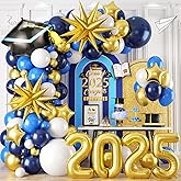 Graduation Balloon Arch Garland Kit, 2025 Graduation Party Decoration, Blue Gold Grad Balloons with Graduation Congrats Foil Balloons for Girls Class of 2025 Congrats Graduation Party Supplies