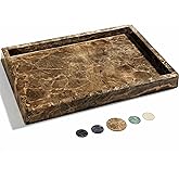 YMXYJM Real Natural Marble Tray for Bathroom, Genuine Marble Stone Vanity Tray, Luxury Storage Trays for Kitchen, Vanity, Home Decor, Dresser, Non-Resin/Non-Ceramic, 12"x 8"x 1.2", Dark Brown