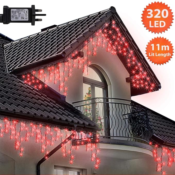 Icicle Lights 320 LED 11m Red Outdoor Christmas Lights Indoor String