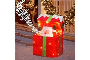 PEIDUO Animated Christmas Santa in Lighted Gift Box, Motion Sensor Christmas Music Decorative Lights, Under The Christmas Tree Present Decorations for Indoor Outdoor Yard Home Holiday Decor