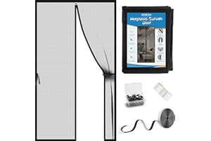 Aystkniet Upgraded Magnetic Screen Door for 36 x 96 Inch Tall Doors with 20cm Long Magnet, Retractable Fiberglass Door Mesh for French Doors, Mesh Door with Keep Open Strap, Self-Sealing, Hands-Free