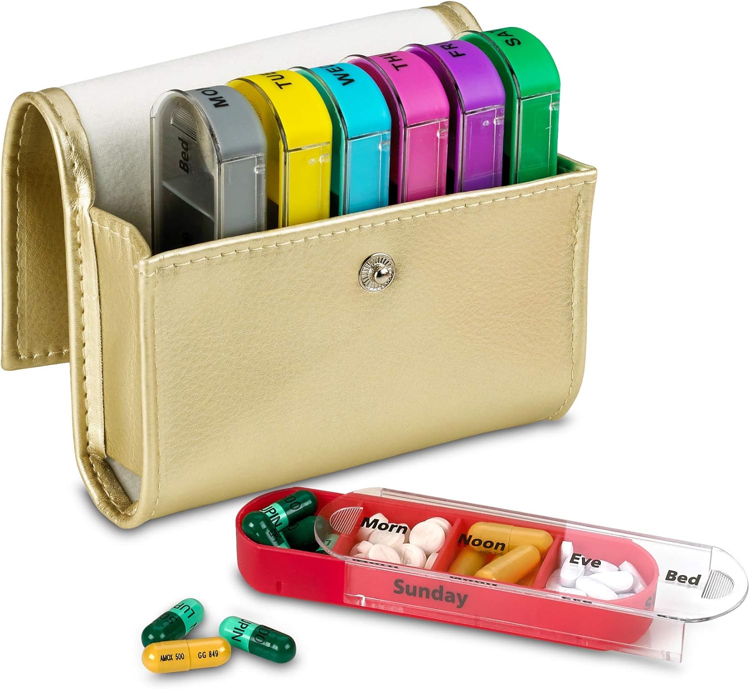 Weekly Travel Pill Organizer - Prescription and Medication Wallet Pill Box Reminder, Pill Container Dispenser Case, Vitamin Caddy Organizer, for 4 Times A Day, 7 Days a Week: Health & Personal Care