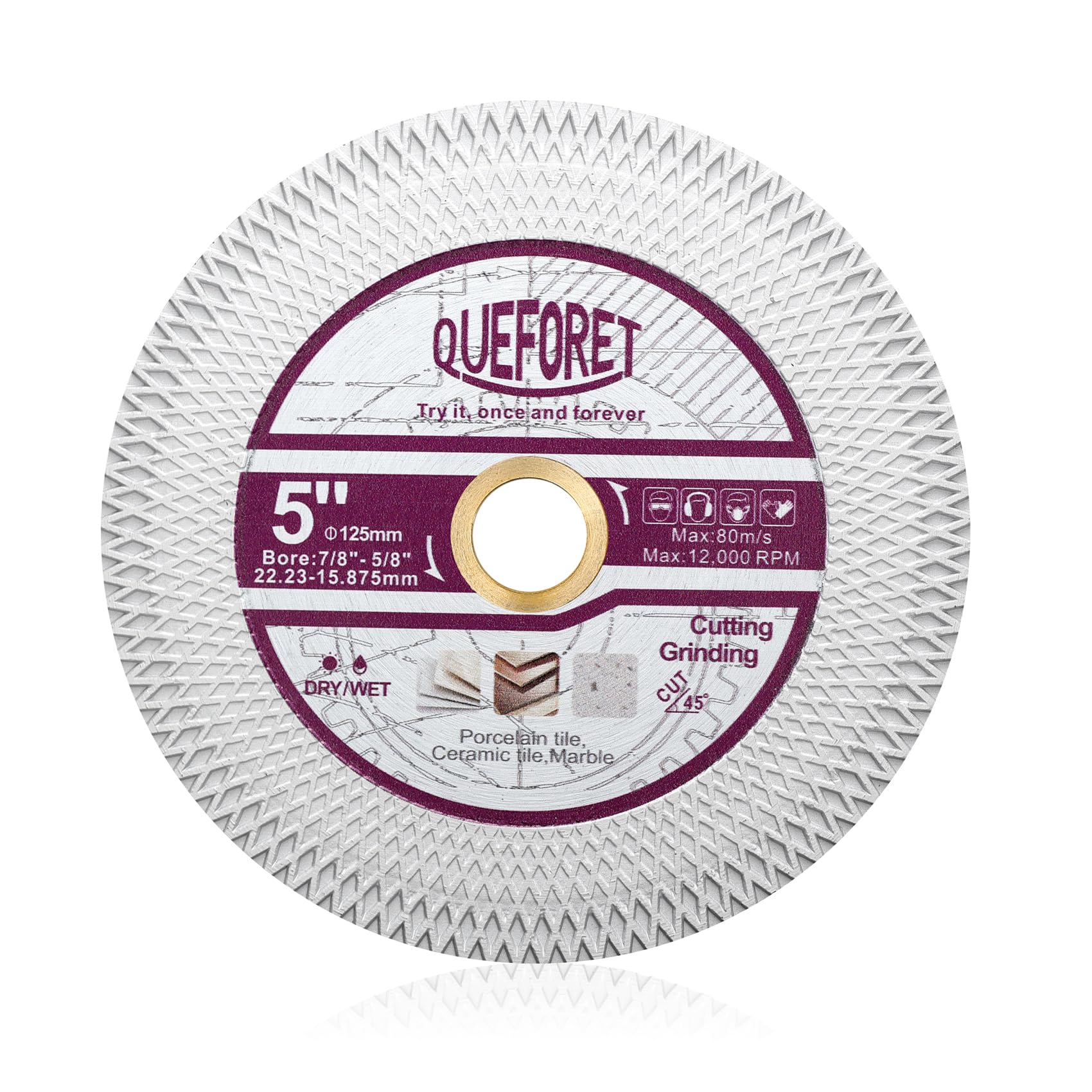 QUEFORET Diamond Cutting Grinding Disc 125mm - Saw Blade for Cutting and Polishing Porcelain Ceramic Tile Marble Artificial Stone