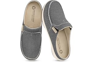 WALK·HERO COMFORT AND SUPPORT Mens Slippers with Arch Support, Canvas House Slipper for Men with Velvet Lining, Slip On Clog, Indoor Outdoor House Shoes with Anti-Skid Rubber Sole