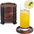 6Pcs Wooden Coasters for Drink-Acacia Wood Drink Coasters Set with Holder for Coffee Table Decor,Modern Cup Coaster for Kitch