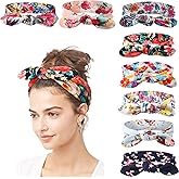 DRESHOW 8 Pack Adjustable Knotted Headbands Cotton Elastic Non Slip Hair Bands Floral Yoga Headbands for Women and Girls