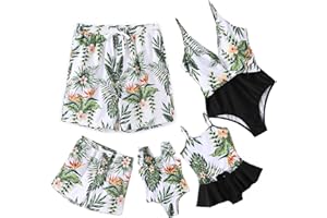 IFFEI Mommy and Me Swimsuits One Piece Family Matching Swimwear Coconut Tree Printed Deep V Neck Bathing Suits