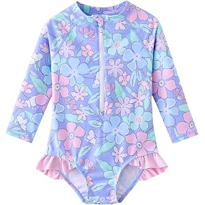 UMELOK Baby Girls One Piece Swimsuit Infant Bathing Suit Long Sleeve Rash Guard Swimwear with UPF 50+ Sun Protection