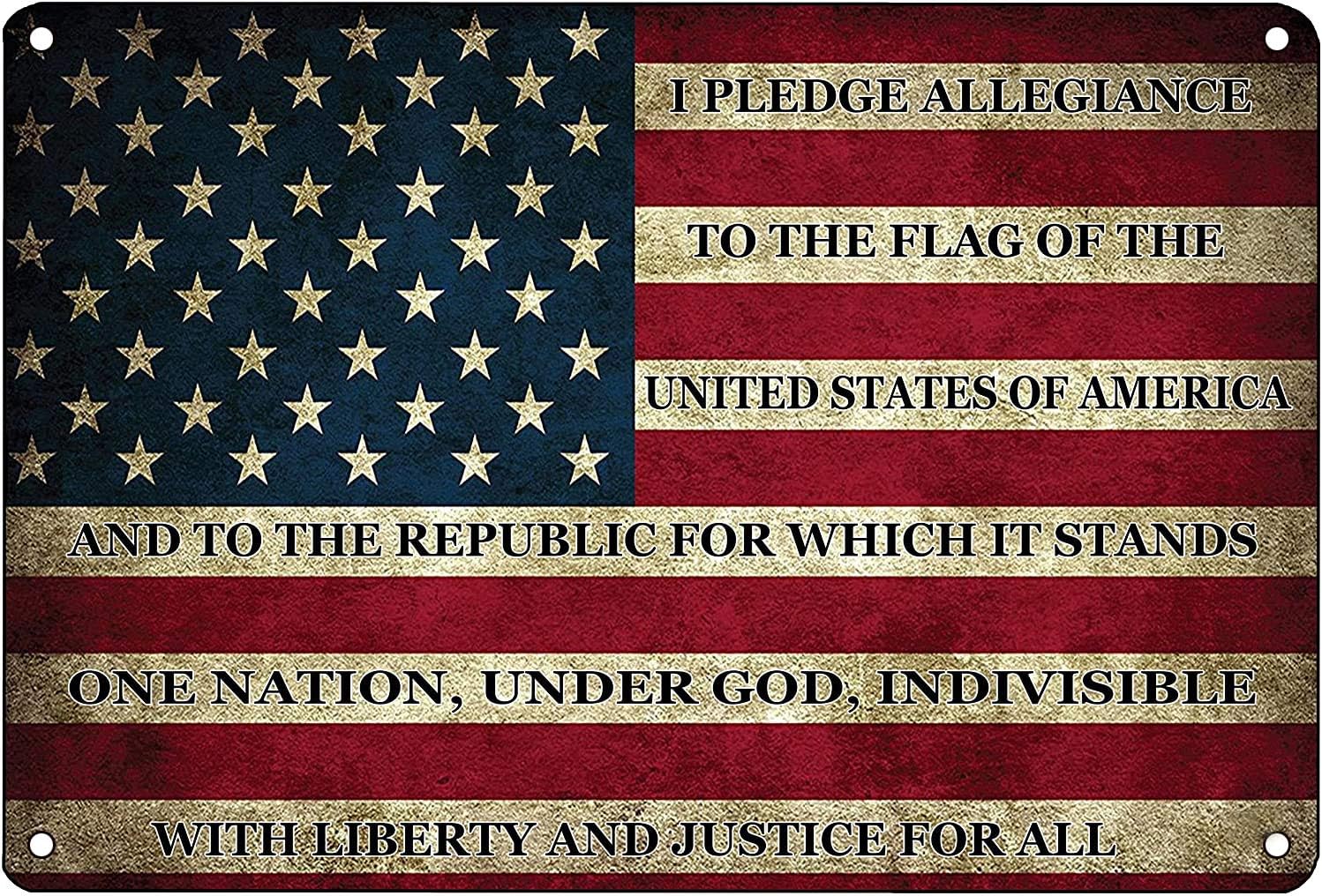 American Flag Metal Tin Sign US Pledge of Allegiance Wall Decor for Man Cave Bar and Wall Decoration