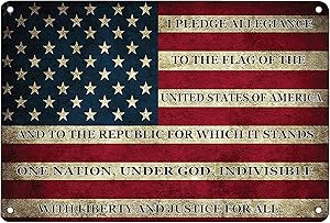 American Flag Metal Tin Sign US Pledge of Allegiance Wall Decor for Man Cave Bar and Wall Decoration