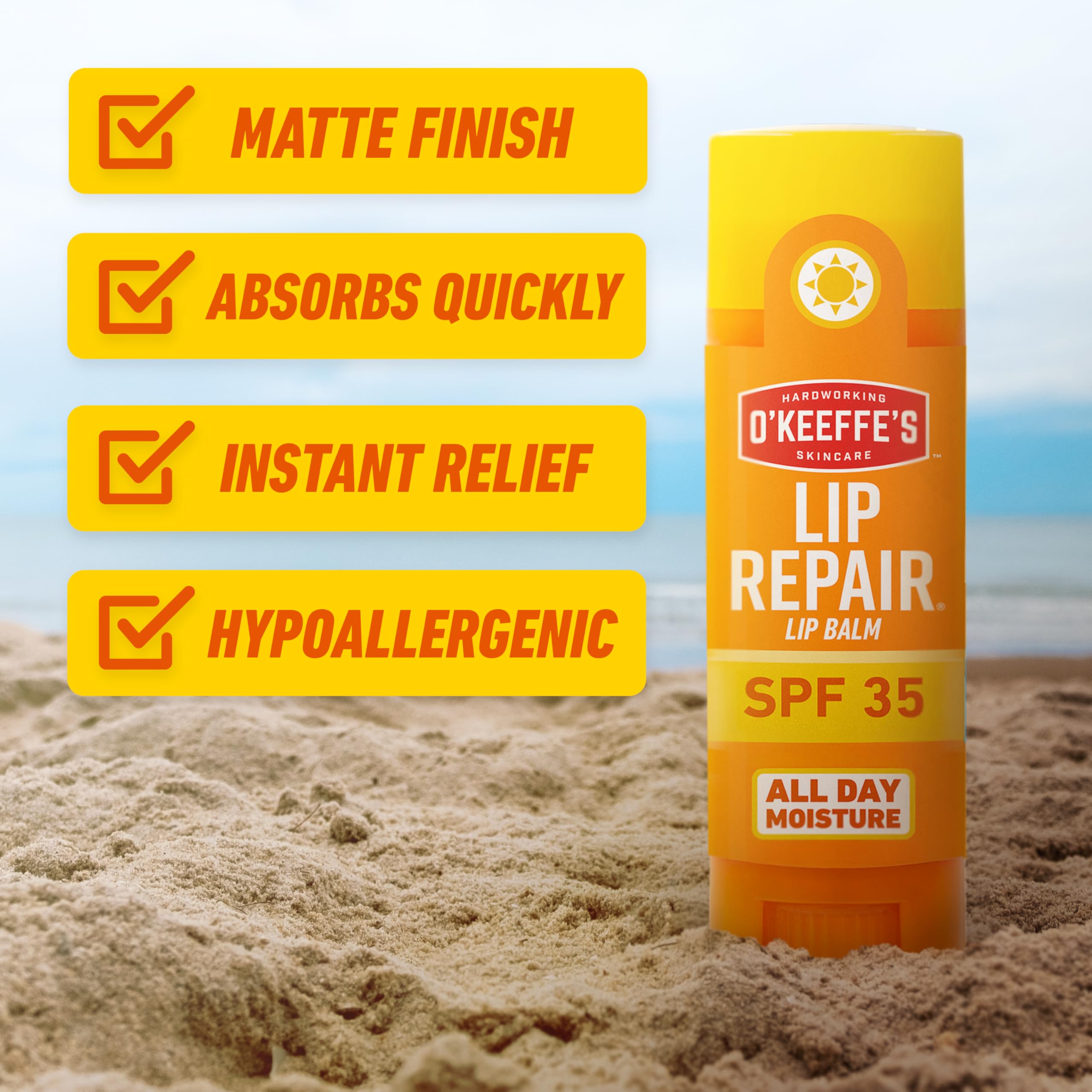 O'Keeffe's Lip Repair SPF 35 Lip Balm - Stick (3 Pack) - Sun-Safe Moisturizer for Extremely Cracked, Dry Lips