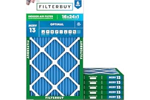 Filterbuy 16x24x1 Air Filter MERV 13 Optimal Defense (6-Pack), Pleated HVAC AC Furnace Air Filters Replacement (Actual Size: 