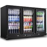 BODEGA Commercial Back Bar Cooler with 3 Doors,11.4 Cu.Ft | Under Counter Beverage Refrigerator, Commercial Display Drink Fridge, LED Lighting For Beer Wine Soda Drinks