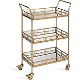 Kate and Laurel Ketia Glam Metal Bar Cart; 23 x 13 x 34; Gold; Glamorous Three Tier Gold Bar Cart for Display and Storage