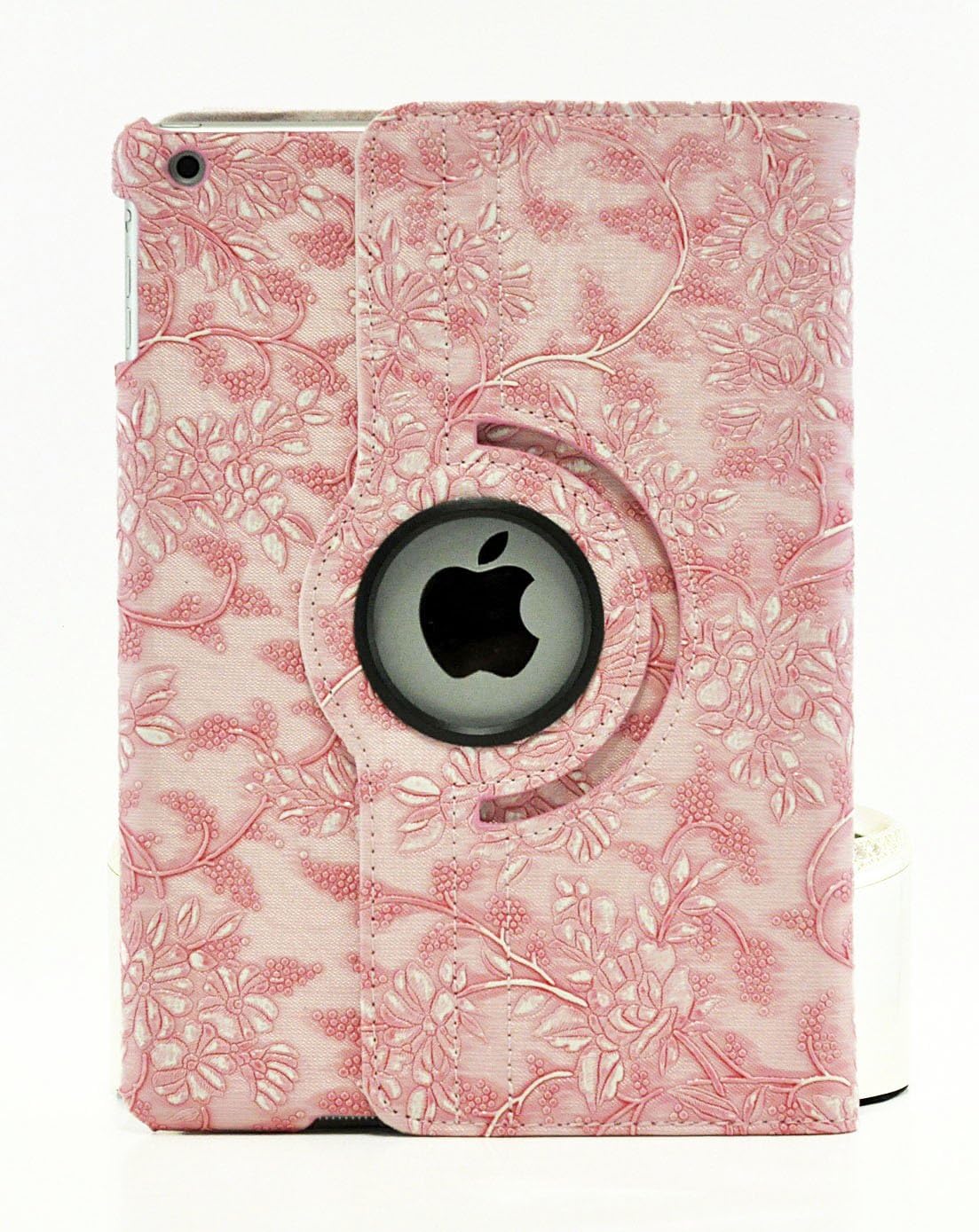 LiViTech(TM) Grape Flower Design Series 360 Rotating PU Leather Case Smart Cover for Apple iPad Air 1st 2st Generation ( iPad Air 1 & iPad Air 2 , Pink)