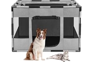 Guulan Dog Playpen, Portable Pet Playpen, Oxford Fabric Puppy Playpen, Breathable Dog Pen for Dog, Kitten, Rabbit, Tent Crates Cage for Indoor/Outdoor, Top and Bottom with Zipper (L Grey)