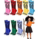 Glitopper 8 Pairs Kids Colorful Crayon Socks Funny Pencil Knee High Socks for Girls School Supplies Costume Accessories