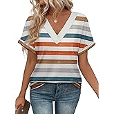 ATHMILE V Neck T Shirts for Women Summer Tops Soft Casual Short Sleeve Cute Basic Trendy Outfits 2025