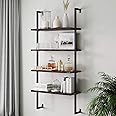 Nathan James Theo 4-Shelf Bookcase, Floating Wall Mount Shelves with Natural Wood and Industrial Pipe Metal Frame, Nutmeg/Black