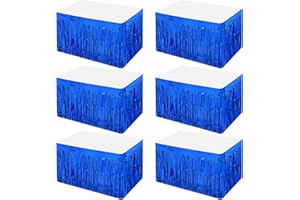PESONLOOK 6 Pack Metallic Foil Fringe Tinsel Table Skirts,29x108 Inch Party Table Skirt Banner Disposable Table Skirt Banner for Rectangle Tables Parade Floats Mardi Gras Party (Blue)