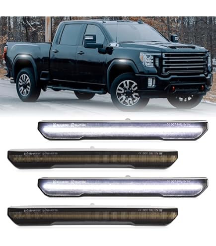 KACEPAR Front And Rear Fender Marker Lamps, LED Front/Rear Bumper Side Marker Lights, 2020 Compatible With GMC Sierra 2500HD 3500HD - Front Amber Rear Amber Light Smoke Lens