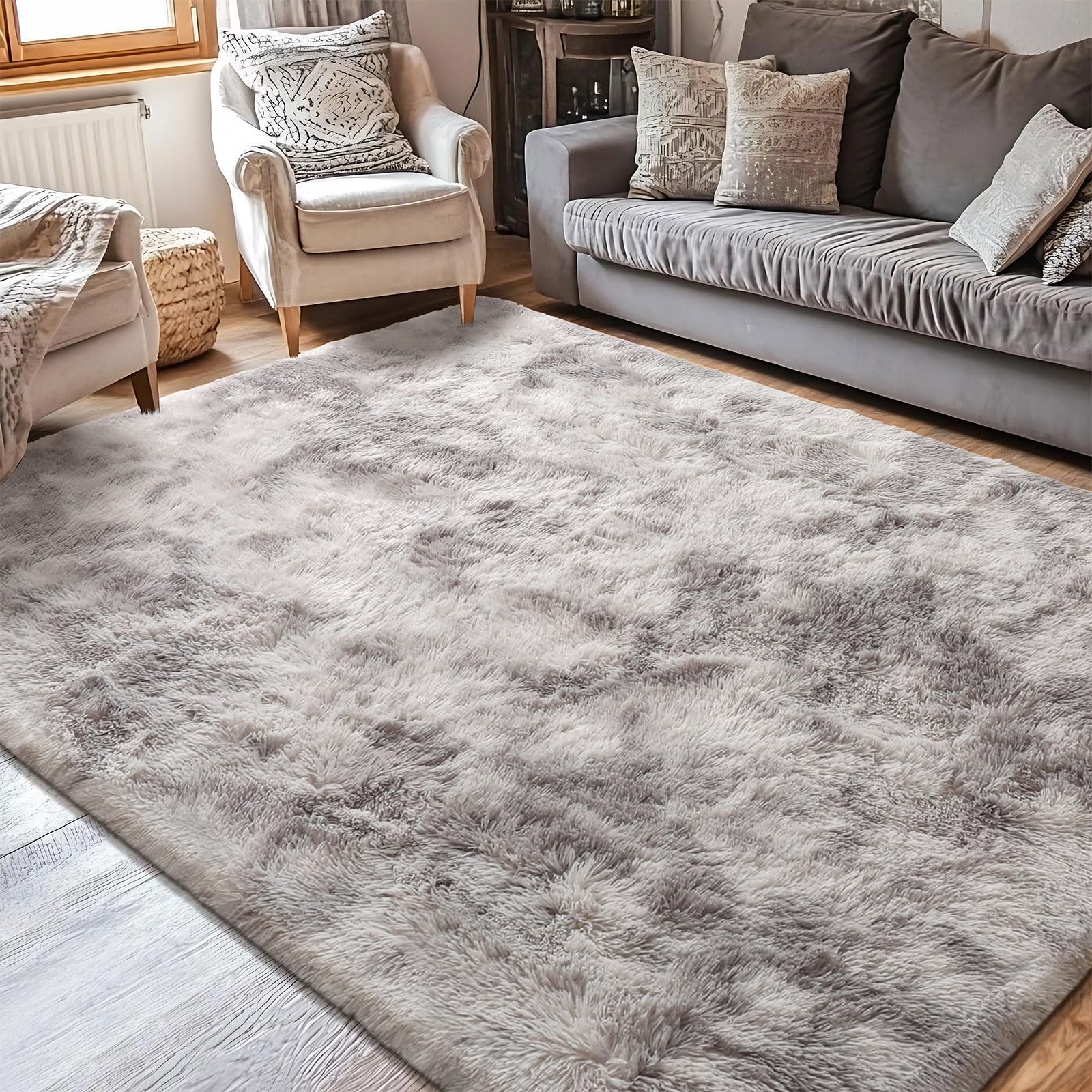 Cinknots Rugs Living Room Fluffy Rug for Bedroom,Baby Nursery&Dorm,Soft Non-slip Large Modern Indoor Shaggy Carpet(Grey White,80 x 120 cm) — image 1