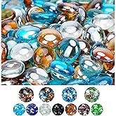 Mr. Fireglass 10 Pound Blended Fire Glass Beads, 1/2" High Luster Mixed Colored Fire Glass Drops for Fireplace Fire Pit & Lanscaping, Caribbean Blue, Crystal Ice, Caramel