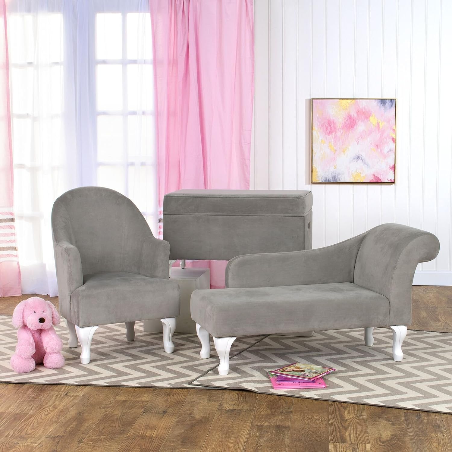 HomePop Diva Youth Velvet Decorative Storage Bench with White Wood Legs: Kitchen & Dining