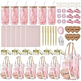 68Pcs Baby Shower Prizes for Game Winners Gifts Wedding Bridal Shower Gifts Including Glass Cans Notebooks Soy Candles Hair Clips for Baby Shower Wedding Bridal Shower Game Prizes (6, Pink)