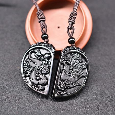 Amazon ナチュラルオブシディアンペンダントネックレスカービングドラゴンとフェニックスネックレスペンダントペンダントネックレスオブシディアン ラッキーペンダントギフト Dfghjk ヘアゴム 通販