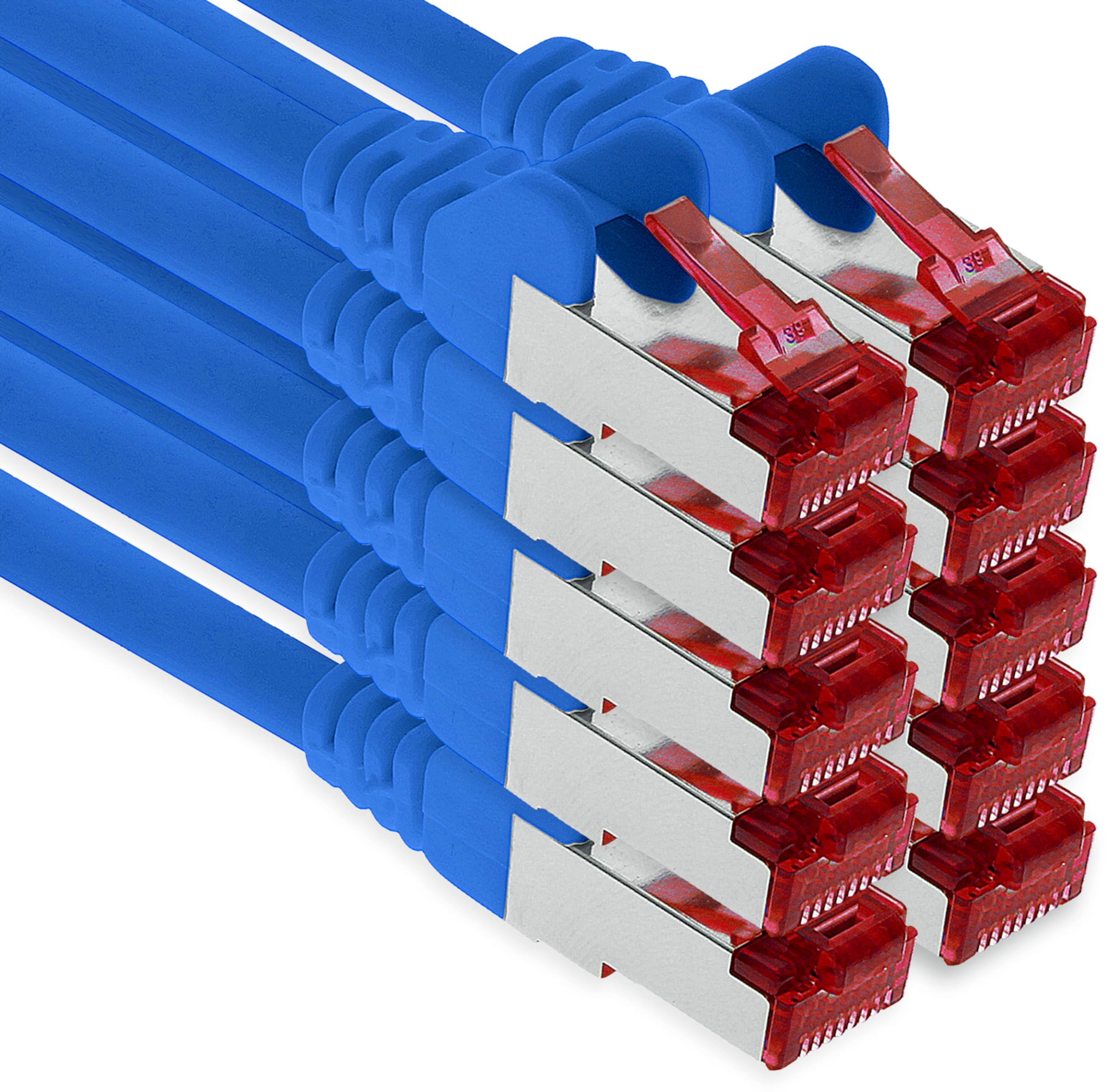 1aTTack.de - 10x 3 meter CAT6 patch cable S/FTP PIMF shielding CAT.6 RJ45 network cable Ethernet cable DSL LAN router switch modem patch panel - blue - 10 pieces