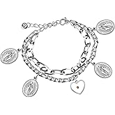Tbrand Charms Cross Virgin Mary Miraculous Medal Link Chain Bracelet, Stainless Steel, Mustard Seed Jewelry ZY077