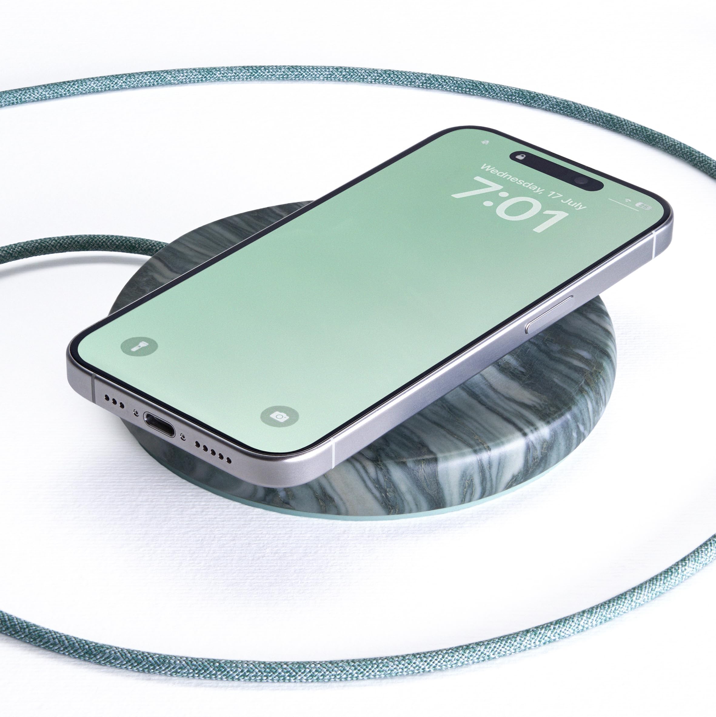 Photo 1 of Einova Classic Stone – Marble Wireless Charging Pad Designed in Italy, Integrated 6 ft USB-C Cable, Smartphones, Wireless Earbuds, Smartwatches – Pine Verde Alpi Marble