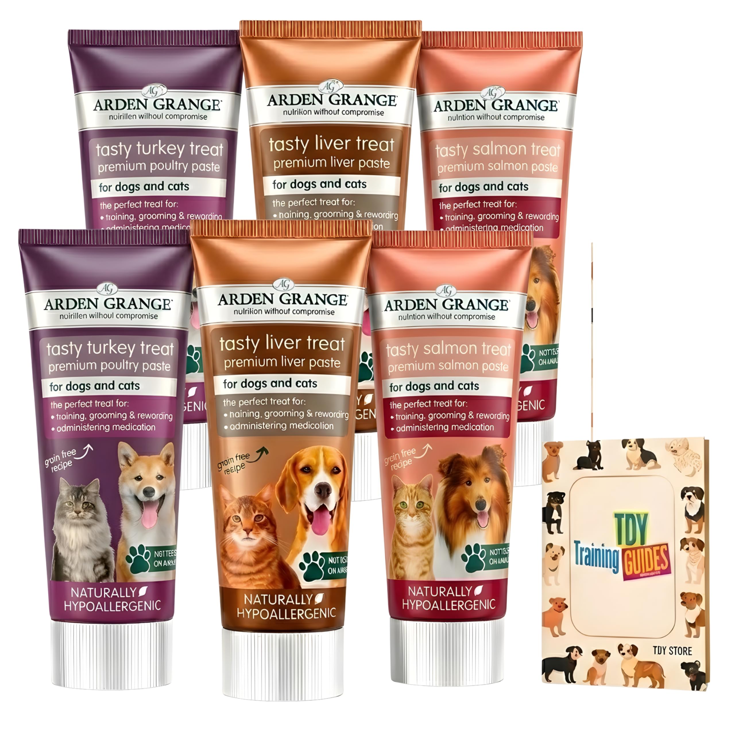 TDY Bundle Arden Grange Liver Paste for Dogs & Cats - Grain-Free Dog Pate with Nutrient-Rich Turkey, Salmon, Liver - Ideal Training Aid, Medication Administering Aid, 6 x75g With TDY Training Guides