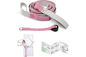 HiRui Stretching Strap Yoga Strap with Door Anchor, 14-Loops Non-Elastic Stretch Straps for Physical Therapy, Pilates, Dance, Gymnastics | Stretch Band with Workout Guide for Women & Men