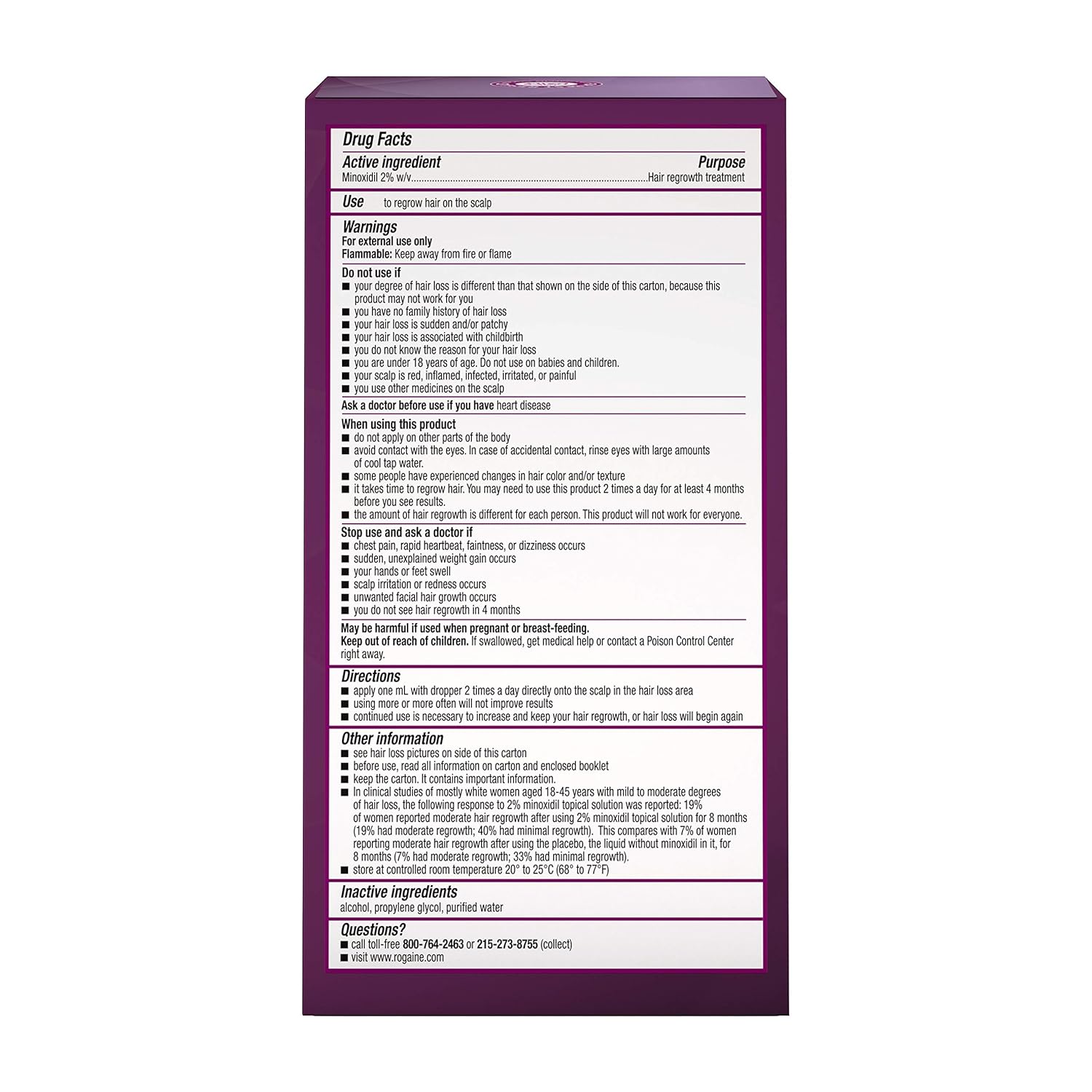 Women's Rogaine 2% Minoxidil Topical Solution for Hair Thinning and Loss, Topical Treatment for Women's Hair Regrowth, 1-Month Supply : Beauty