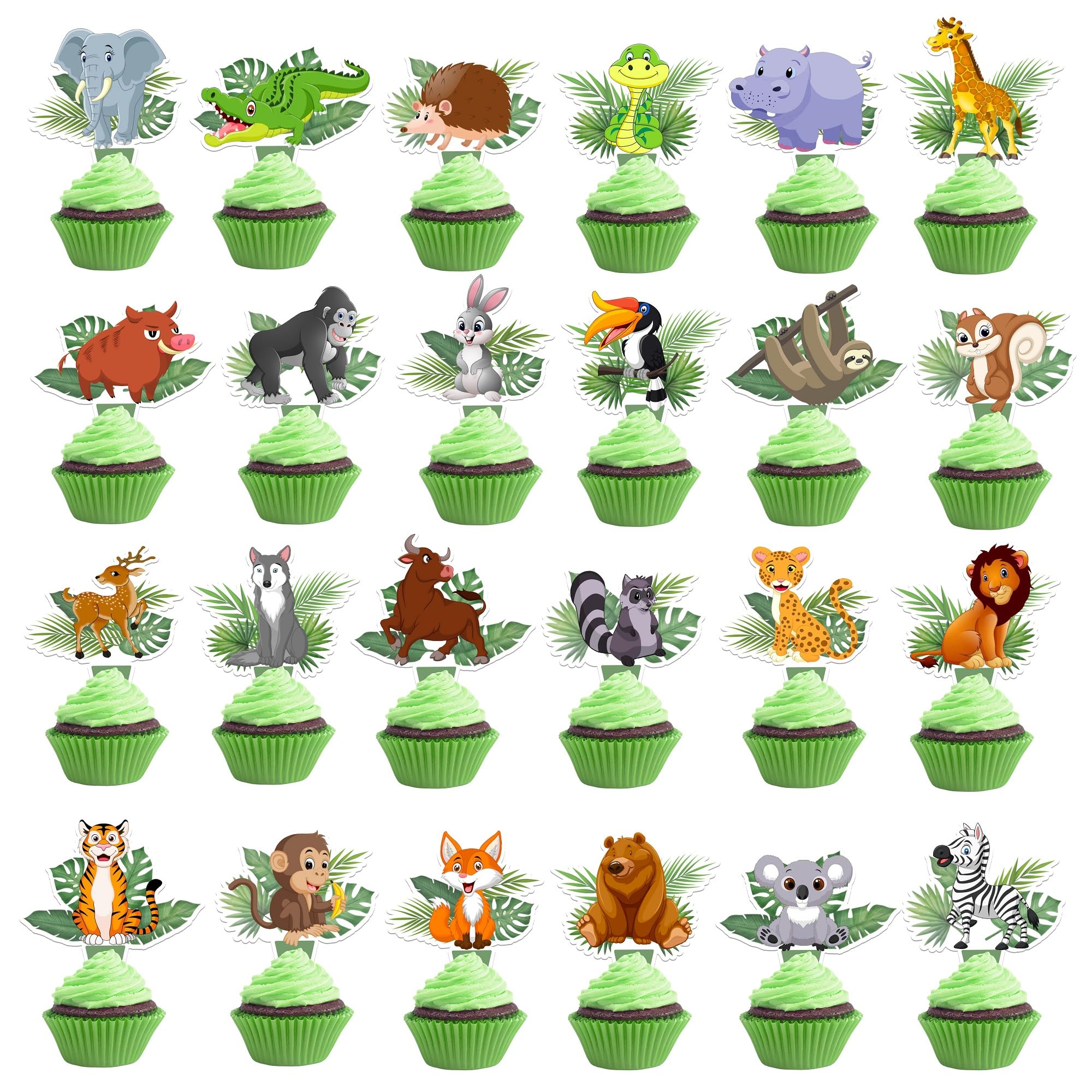48 Pcs Jungle Safari Wild Animal Cupcake Toppers Jungle Animals Party 48-pcs-jungle-safari-wild-animal-cupcake-toppers-jungle-animals-party