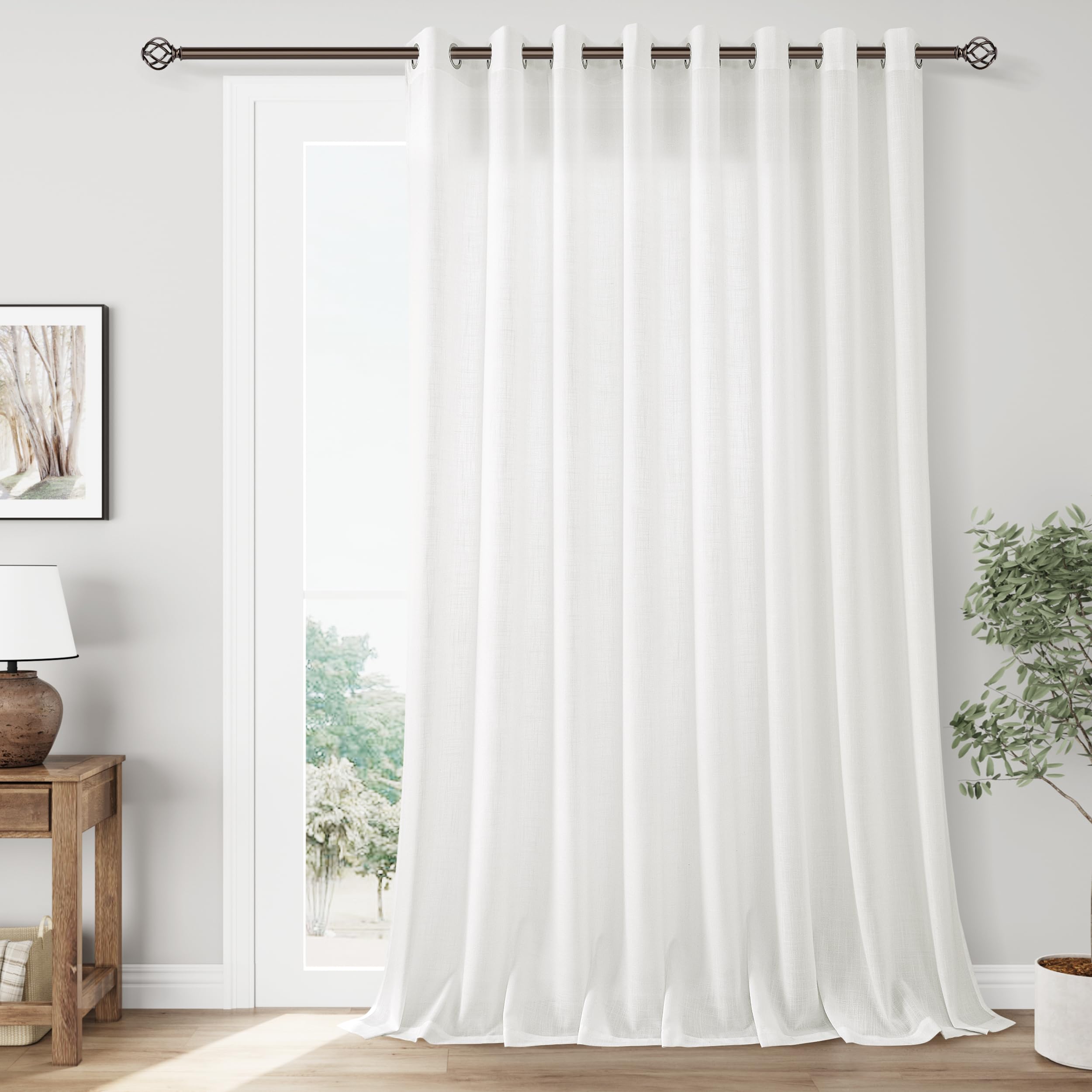 Photo 1 of Off White Extra Wide Linen Sheer Curtains 100 Inches Wide for Living Room Bedroom One Panel Grommet Modern Farmhouse Soft Linen Draperies Light Filtering Floor to Ceiling Window Curtain 100Wx96L