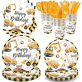 Oigco Construction Birthday Party Supplies Construction Theme Decorations Includes Plates, Cups, Napkins, Cutlery, Perfect for Boys Kids Birthday Party, Serves 24 Guests
